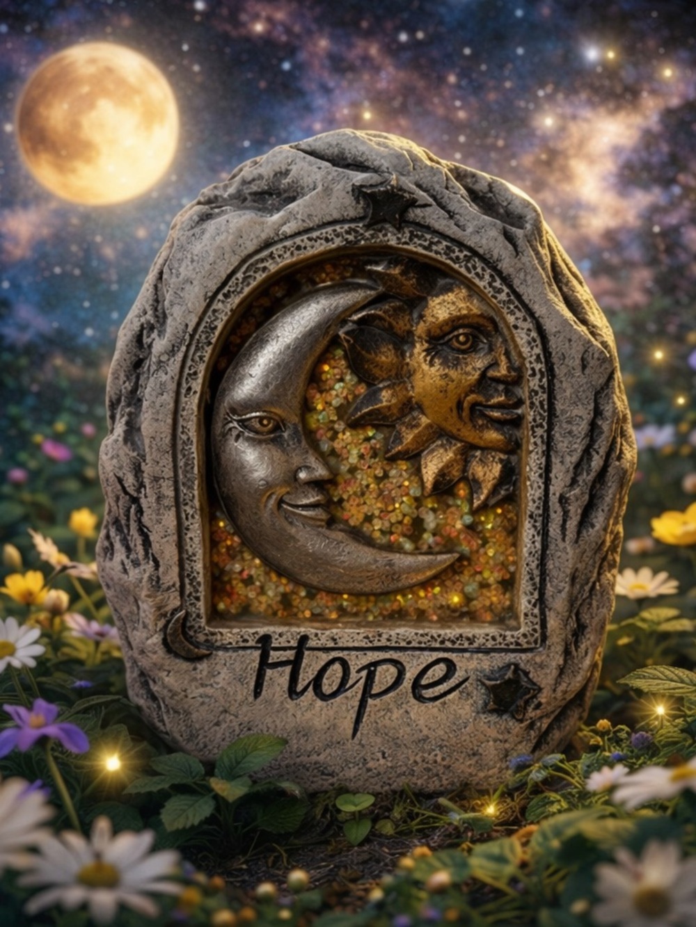 Celestial Sun & Moon Hope Garden Stone Whimsigoth Cottagecore Mystical Decor